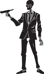 Skeletal Vigilante Skeleton Armed with Guns Logo Pistol Paladin Firearms Vector Icon