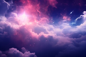 Fantasy Night Sky, Glowing Purple and Blue Clusters, Mysterious Light, Attention-Grabbing Celestial...