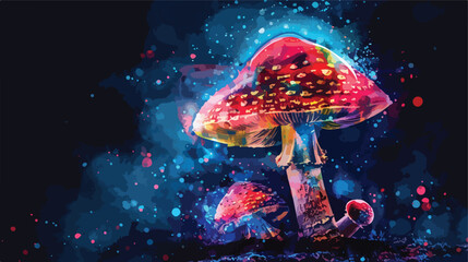 Watercolor neon mushroom. Generative AI png isolated - obrazy, fototapety, plakaty