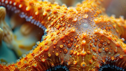 Starfish with vibrant orange texture close-up