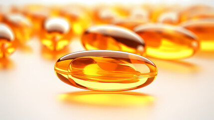 Vitamin E or yellow fish oil or Omega 3-6-9 capsules, ultra close-up macro view