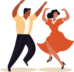Couple dancing salsa in stylish clothes. Latin American dancers enjoying dance floor moves. Fiesta and vibrant dance vector illustration.