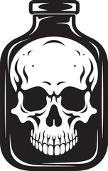 Macabre Mixer Vector Logo with Skull Trapped in Bottle Phantom Flask Bottle Imprisoned Skull Graphic Icon