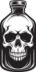 SkullSpirits Bottle Encased Skull Logo Design BoneBottle Vector Icon with Skull Trapped in Glass