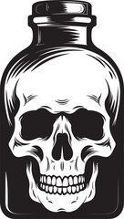 BoneBlend Bottle Imprisoned Skull Logo Design EnchantedElixir Vector Icon with Skull Encased in Glass