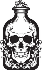 PhantomPotion Skull in Bottle Vector Icon BoneBlend Bottle Imprisoned Skull Logo Design