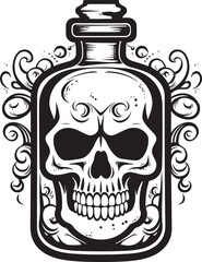 SpiritStowaway Skull Graphic Icon Design CaptiveCarafe Vector Logo with Skull Trapped in Bottle