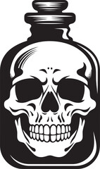 GhostlyGrog Bottle Contained Skull Logo MacabreMerlot Vector Design with Skull Trapped in Bottle