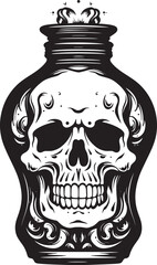 Bone Beverage Bottle Imprisoned Skull Logo Design Eerie Elixir Vector Icon with Skull Captive in Glass