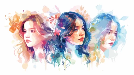 Poster watercolor style illustration set of lovely young  © Mishi