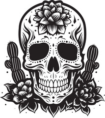 Spine and Succulents Cactus and Skull Logo Design Prickled Peril Vector Design of Skull with Cactus