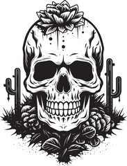 Prickled Peril Vector Design of Skull with Cactus Desert Dread Skull with Cactus Icon Graphic