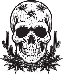 Cactus Cadaver Skull with Cactus Icon Graphic Desert Dominion Vector Icon of Skull with Cactus