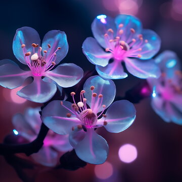 an image of purple and blue flowers. Generative AI