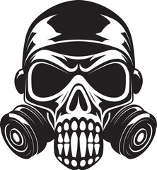 Chemical Conqueror Vector Icon with Gas Masked Skull Biohazard Barrier Gas Mask Adorned Skull Graphic Logo