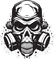 Biohazard Barrier Gas Mask Adorned Skull Graphic Logo Plague Protector Vector Logo with Skull and Gas Mask