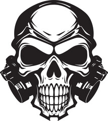 Plague Protector Vector Logo with Skull and Gas Mask Eerie Emanation Gas Mask Adorned Skull Icon Design