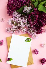 spring greeting card design. bouquet of lilacs and space for text
