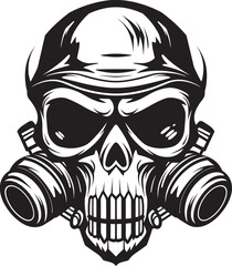 Eerie Emanation Gas Mask Adorned Skull Graphic Logo Contagion Custodian Vector Logo with Skull and Gas Mask