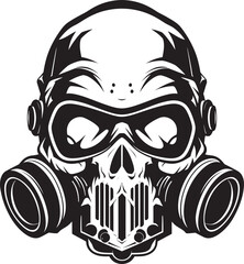 Plague Patrol Gas Mask Adorned Skull Icon Design Radiated Remains Vector Icon with Gas Masked Skull