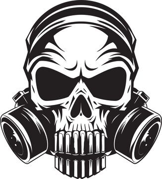 Biohazard Boneyard Vector Logo with Skull in Gas Mask Hazard Headhunter Gas Mask Adorned Skull Icon Design