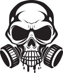 Radiated Remains Vector Logo with Gas Masked Skull Respirator Reaper Gas Mask Adorned Skull Icon Design