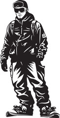 Blizzard Daredevil Snowboarding Man Logo Graphic Glacier Glide Vector Icon of Snowboarding Man