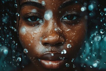 African American with water dripping down her face looks adorable