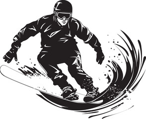 Summit Swoosh Snowboarding Man Icon Design Avalanche Ace Vector Logo with Snowboarding Man Graphic