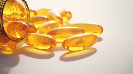 Vitamin E or yellow fish oil or Omega 3-6-9 capsules, ultra close-up macro view