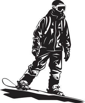 black and white snowboarder riding clip art preview