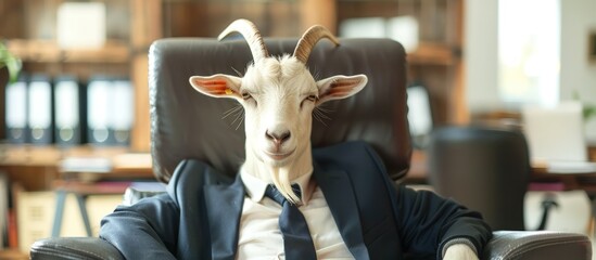A Goat Redefine Office Style and Professionalism - obrazy, fototapety, plakaty