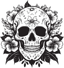 Meadow Mortality Flower Skull Icon in Bold Line Art Floral Skull Artistry Bold Line Vector Logo Design
