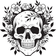 Petal Perfection Graphic Logo with Flower Skull in Bold Lines Botanic Beauty Flower Skull Icon Design with Thick Lines