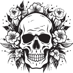 Floral Skull Artistry Bold Line Vector Logo Design Blossom Bones Thick Line Art Icon of Flower Skull