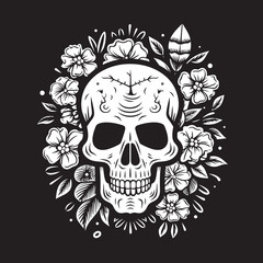 Petal Perdition Thick Line Art Flower Skull Logo Botanic Bones Floral Skull Vector Icon Design