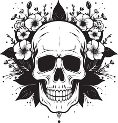 Botanic Beauty Flower Skull Icon Design with Thick Lines Bloomed Brilliance Vector Logo featuring Flower Skull in Bold Line Art