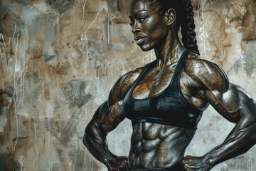 Art depicting a female body builder - obrazy, fototapety, plakaty