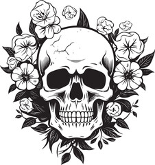 Bouquet Bounty Thick Line Art Vector Graphic of Flower Skull Meadow Mirage Flower Skull Icon in Bold Line Artistry