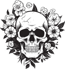 Bouquet Bounty Thick Line Art Vector Graphic of Flower Skull Meadow Mirage Flower Skull Icon in Bold Line Artistry