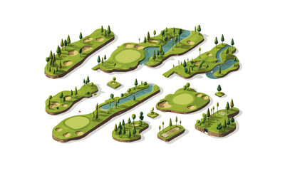 golf course set isometric vector flat isolated illustration