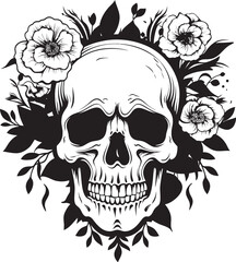 Floral Frenzy Flower Skull Graphic in Bold Line Art Rosy Remains Thick Line Art Flower Skull Icon