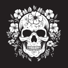 Meadow Mortality Flower Skull Icon in Bold Line Art Floral Skull Emblem Thick Line Art Vector Logo Design