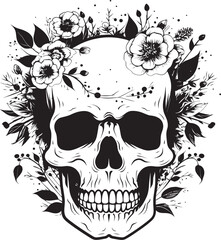 Petal Perdition Thick Line Art Flower Skull Logo Botanic Bones Floral Skull Vector Icon Design