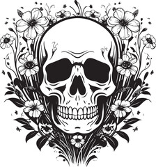 Bloomed Boneyard Thick Line Art Logo with Flower Skull Floral Frenzy Flower Skull Graphic in Bold Line Art