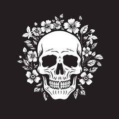 Floral Skull Emblem Thick Line Art Vector Logo Design Blossom Bones Flower Skull Icon Graphic in Bold Lines