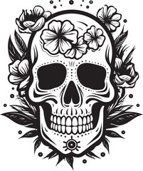 Petal Perdition Thick Line Art Flower Skull Logo Botanic Bones Floral Skull Vector Icon Design
