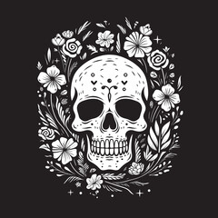 Floral Frenzy Flower Skull Graphic in Bold Line Art Rosy Remains Thick Line Art Flower Skull Icon