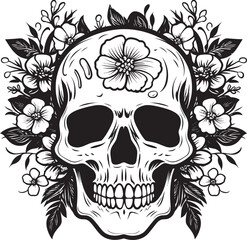 Meadow Mortality Flower Skull Icon in Bold Line Art Floral Skull Emblem Thick Line Art Vector Logo Design