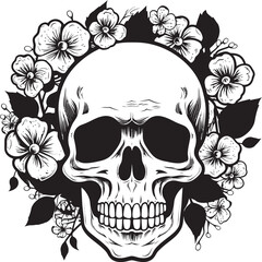 Garden Ghoul Floral Skull Logo Design with Bold Lines Bouquet Bones Thick Line Art Flower Skull Vector Graphic